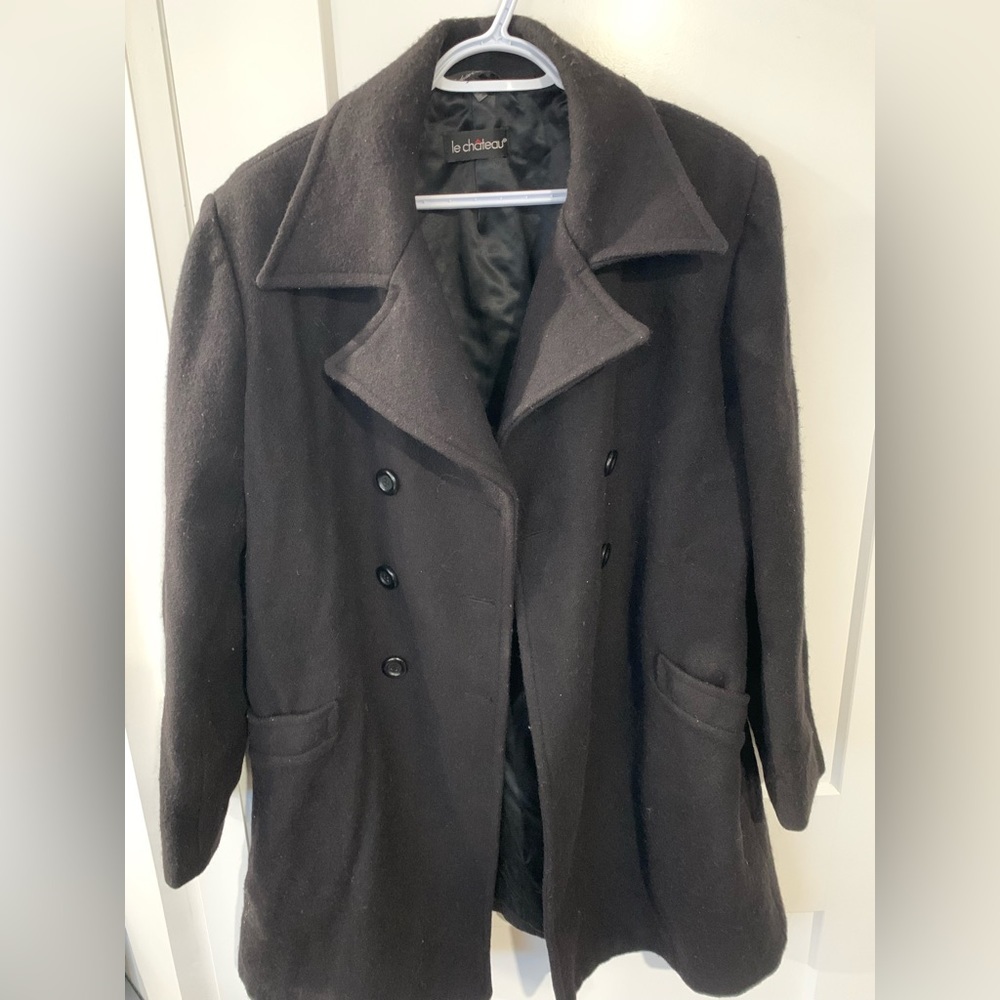 Le Chateau Wool Blend Black Trench Coat
